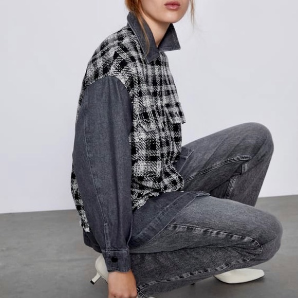 NWT Zara black checkered/plaid button down jacket - Picture 3 of 12